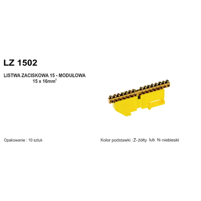 Listwa zaciskowa ochronna 15-modułowa 15x16 mm2 żółta