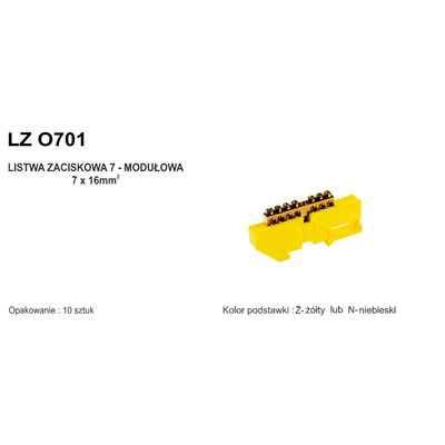 Listwa zaciskowa ochronna na szynę TH 7-modułowa 7 x 16mm² żółta
