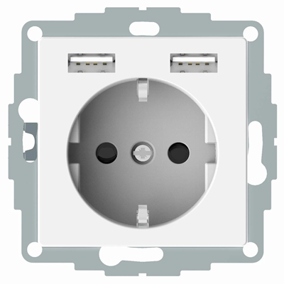 SYSTEM M Gniazdo pojedyncze SCHUKO z ładowarką USB 2,4A biel polarna