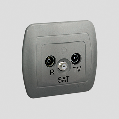 Gniazdo antenowe R-TV-SAT przelotowe srebrny (metalik)