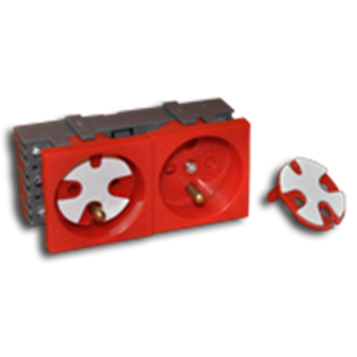 Gniazdo elektryczne z kluczem, czerwone - 2x2P+Z