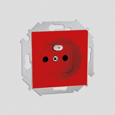 Gniazdo wtyczkowe pojedyncze z uziemieniem z przesłonami torów prądowych (moduł) 16A 250V czerwone