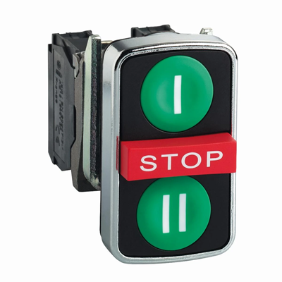 Harmony XB4 Przycisk potrójny zielony/STOP/zielony metalowy I / STOP / II