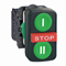 Harmony XB5 Przycisk potrójny zielony/STOP/zielony bez podświetlenia plastikowy I/ STOP/II
