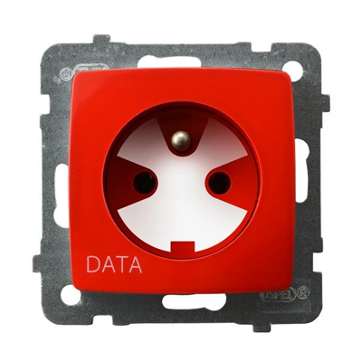 KARO Gniazdo pojedyncze z uziemieniem DATA czerwony, z kluczem uprawniającym
