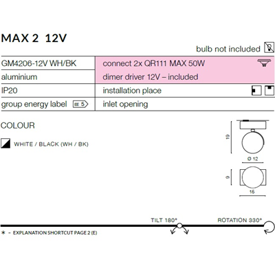 Max 2 12V (white/black) connect QR111 2x Max 50W dimer driver 12V - included METAL ALUMINIUM