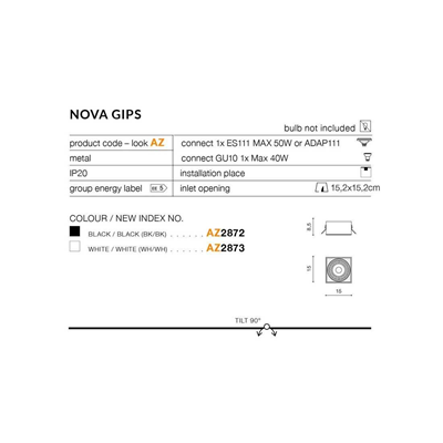 NOVA GIPS Lampa wpuszczana 15cm 50W ES111 IP20 czarna
