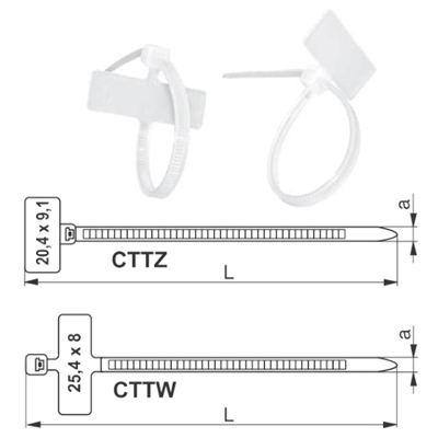 Opaski kablowe z tabliczką opisową zewnętrzną, bezbarwne CTTZ 110-2,5 (100szt.)