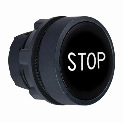 Przycisk płaski czarny samopowrotny bez podświetlenia plastikowy STOP