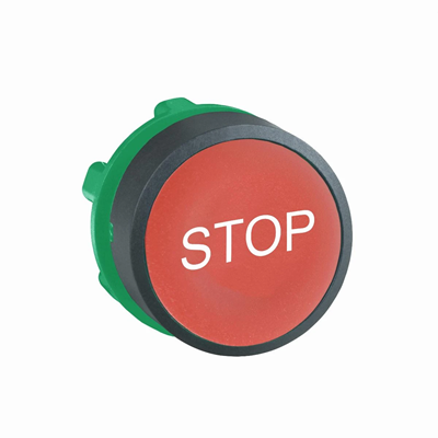 Przycisk płaski czerwony samopowrotny bez podświetlenia plastikowy STOP