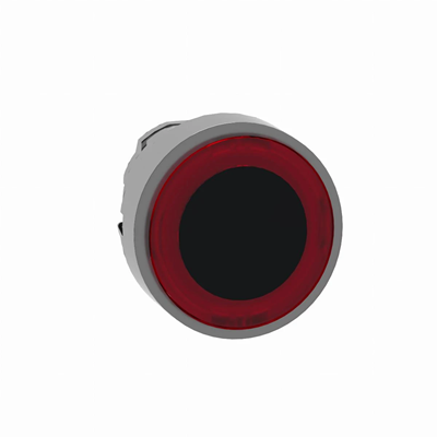 Przycisk płaski czerwony samopowrotny podświetlany pierścień metalowy typowa