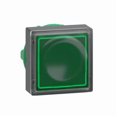 Przycisk płaski kwadratowy zielony samopowrotny LED plastikowy typowa