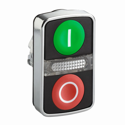 Przycisk podwójny płaski/płaski zielony/czerwony samopowrotny LED metalowy I/O