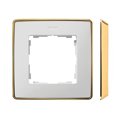 SIMON 82 DETAIL SELECT-metal Ramka 1-krotna biała z podstawą złotą