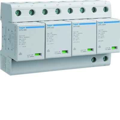 SPD Ogranicznik przepięć T1 kombinowany 4P TT, 100 kA, Up≤1,5 kV, styk sygnal.