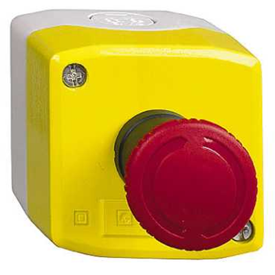 Stacja sterująca z czerwonym przyciskiem grzybkowym Ø40 żółta 1NO+1NC obrót