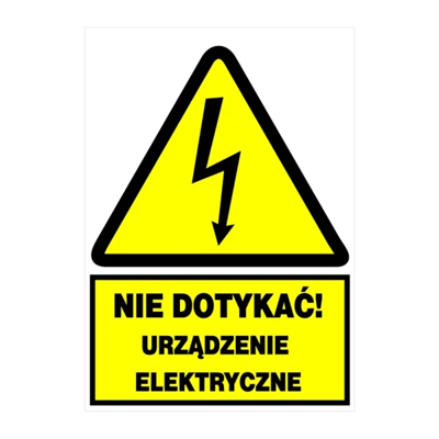 Tablica ostrzegawcza samoprzylepna 74x105(Nie dotykać urządzenie elektryczne)