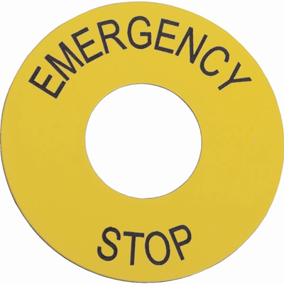 Tabliczka opisowa żółta okrągła fi60mm EMERGENCY STOP